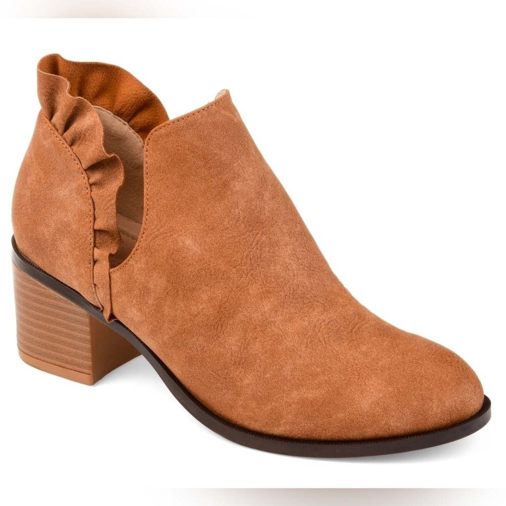 New in Box | Journee Collection Lennie Ruffle Block Heel Ankle Boots - Brown 7.5